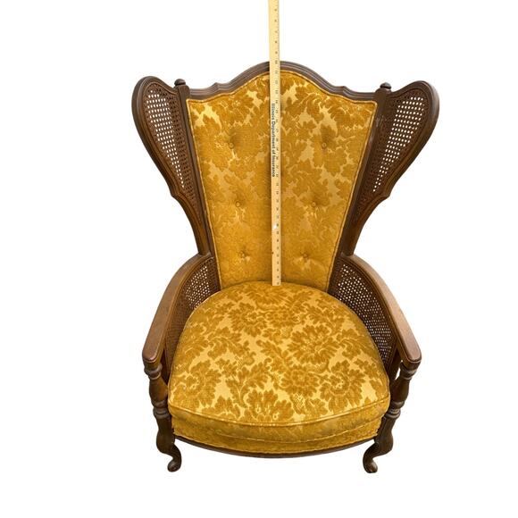 VTG Ayers chair cane accents golden yellow wingback high back - Picture 7 of 7